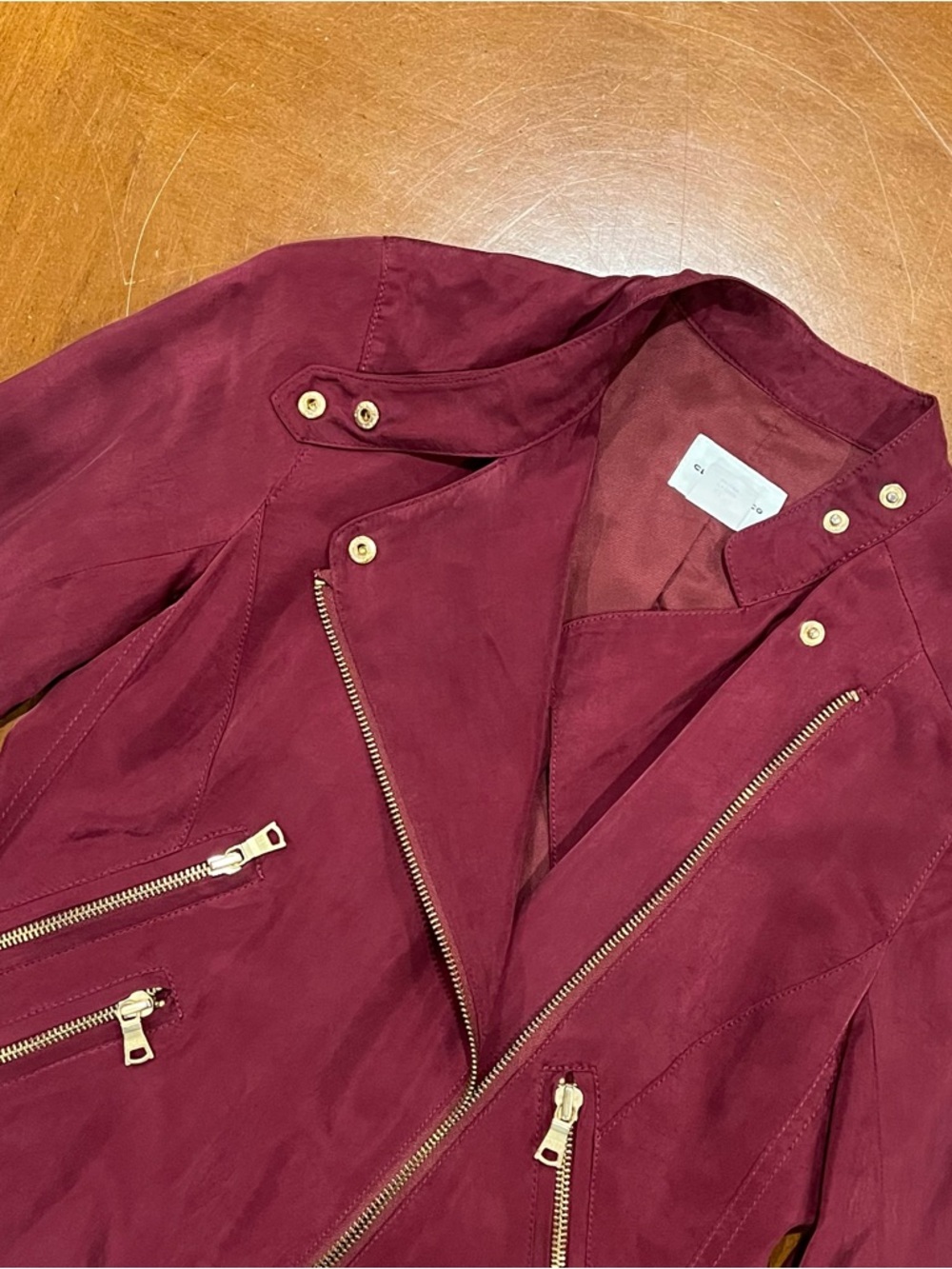 Club Monaco Kapri Moto Jacket Burgundy XS Cropped Biker Full-Zip Lightweight - Picture 4 of 16